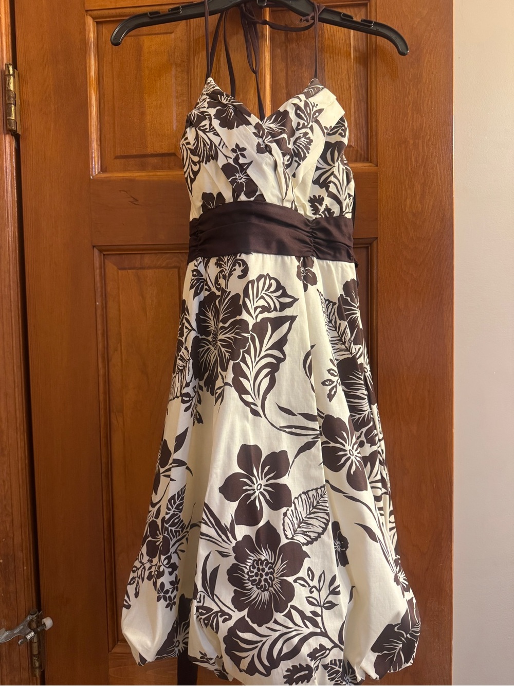 Rampage Cream and Brown Floral Halter Dress